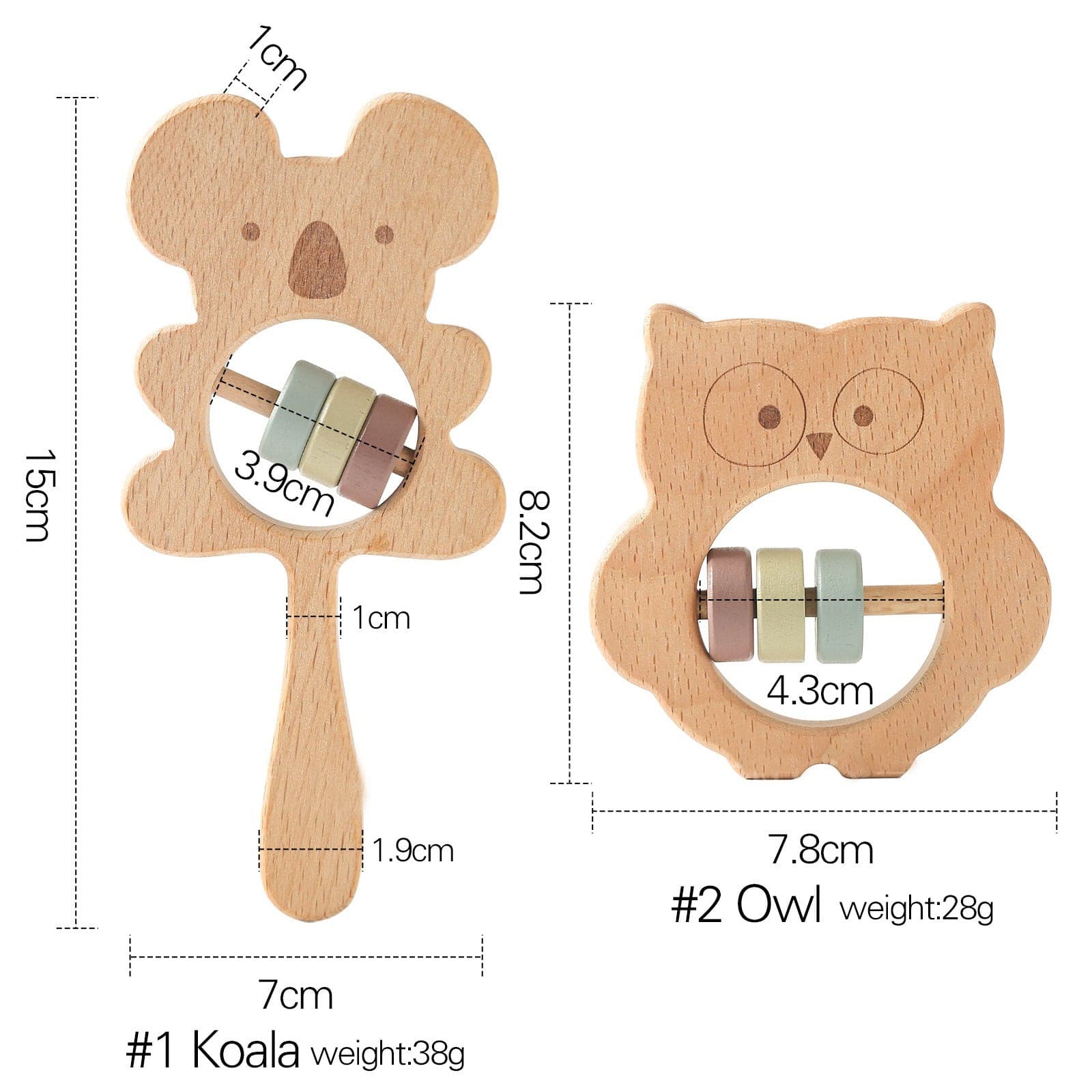 Wooden Animal Rattle. Baby Toy.