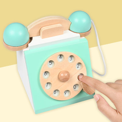 Wooden Vintage Retro Telephone, Wooden Children Toy