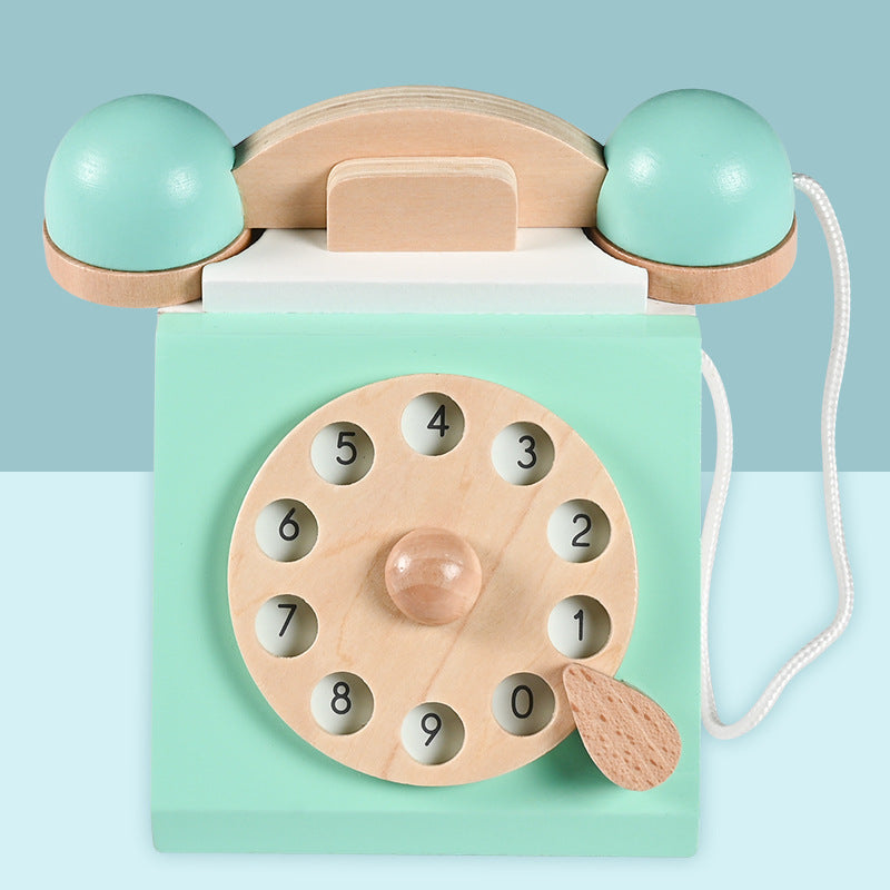 Wooden Vintage Retro Telephone, Wooden Children Toy