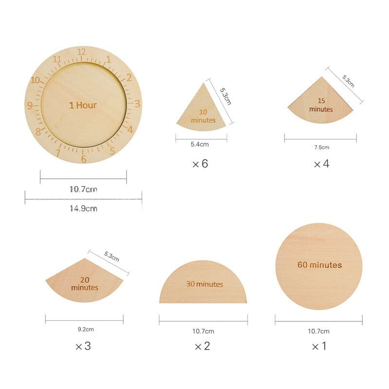 Wooden Clock Learning about Time and Fraction Toy. Montessori Math Toy