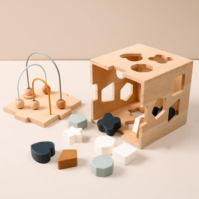 Multi Functional Shape Sorting Wooden Geometric Box Montessori Toy.