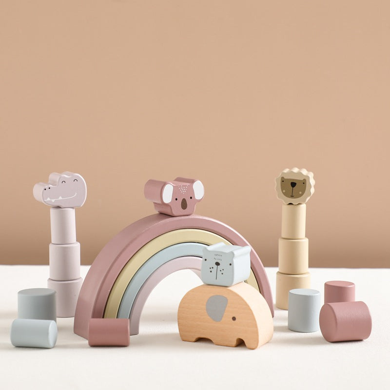 Wooden Animal Rainbow Balancing and Stacking Toy for Baby and Toddler Early Development