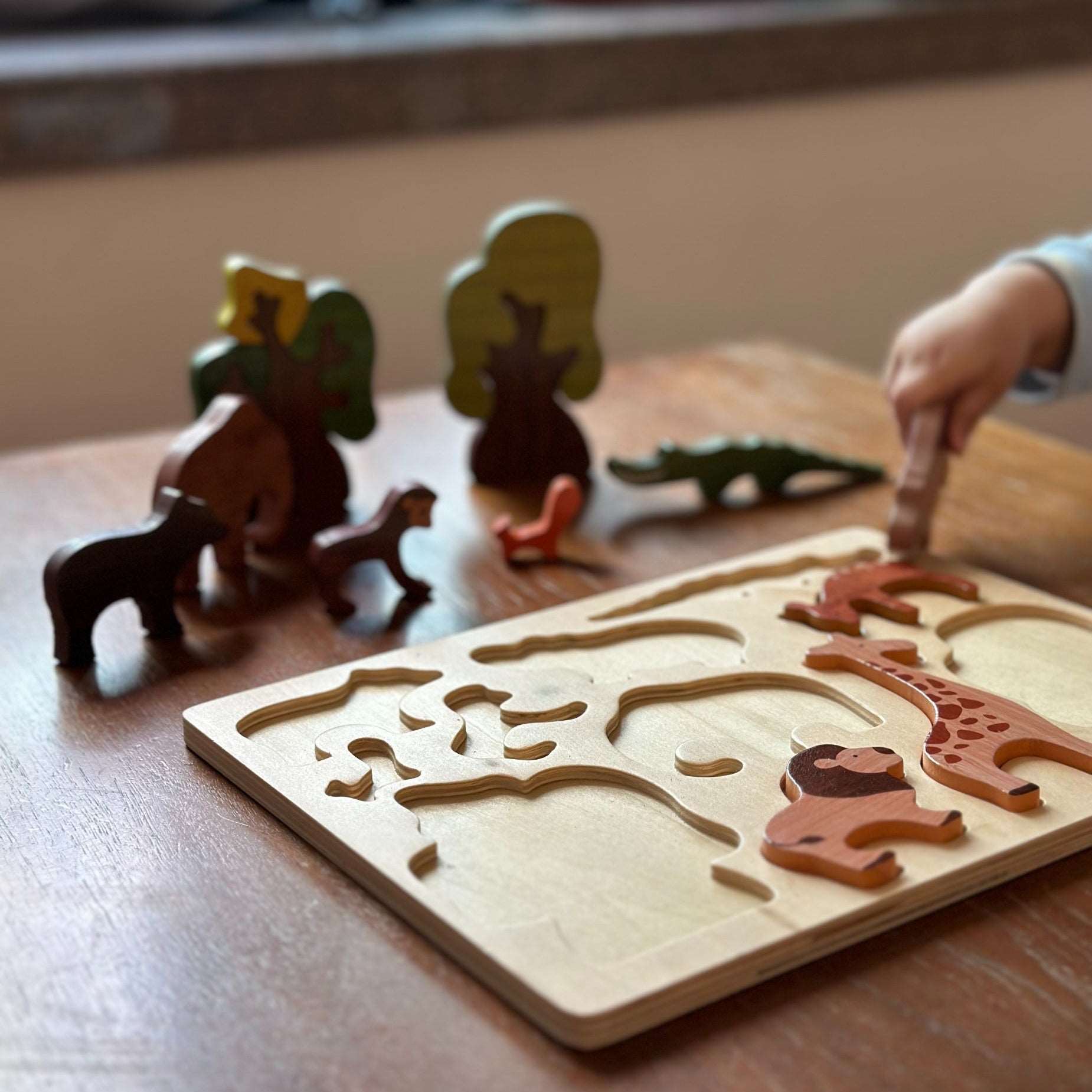 Jungle Big Piece Wooden Jigsaw Puzzle. Children Wooden Toy.