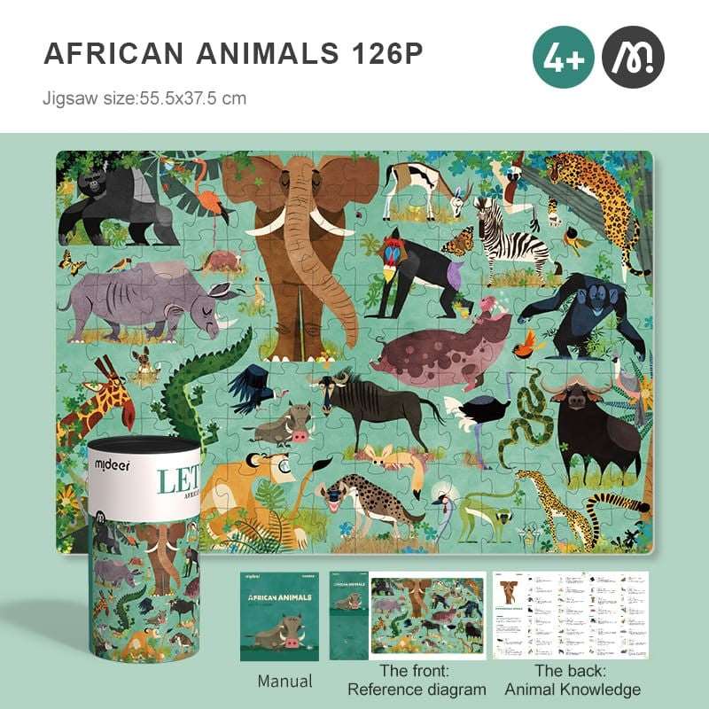 Mideer Let's Learn Encyclopaedia Barrel Jigsaw Puzzle (126pc) Dino Ocean Insect Safari Animals African Animals