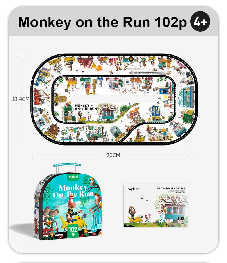 MiDeer Monkey on the Run (102pc) Jigsaw Puzzle with Portable Gift Box. Children Toy Gift