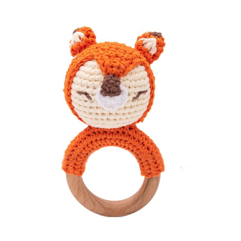 Handmade Animal Crochet Rattle / Teether, Baby Toy Fox