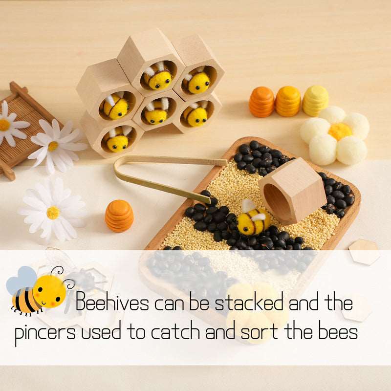 Montessori Bee Hive Wooden Toy Toddler Fine Motor Skill Toy